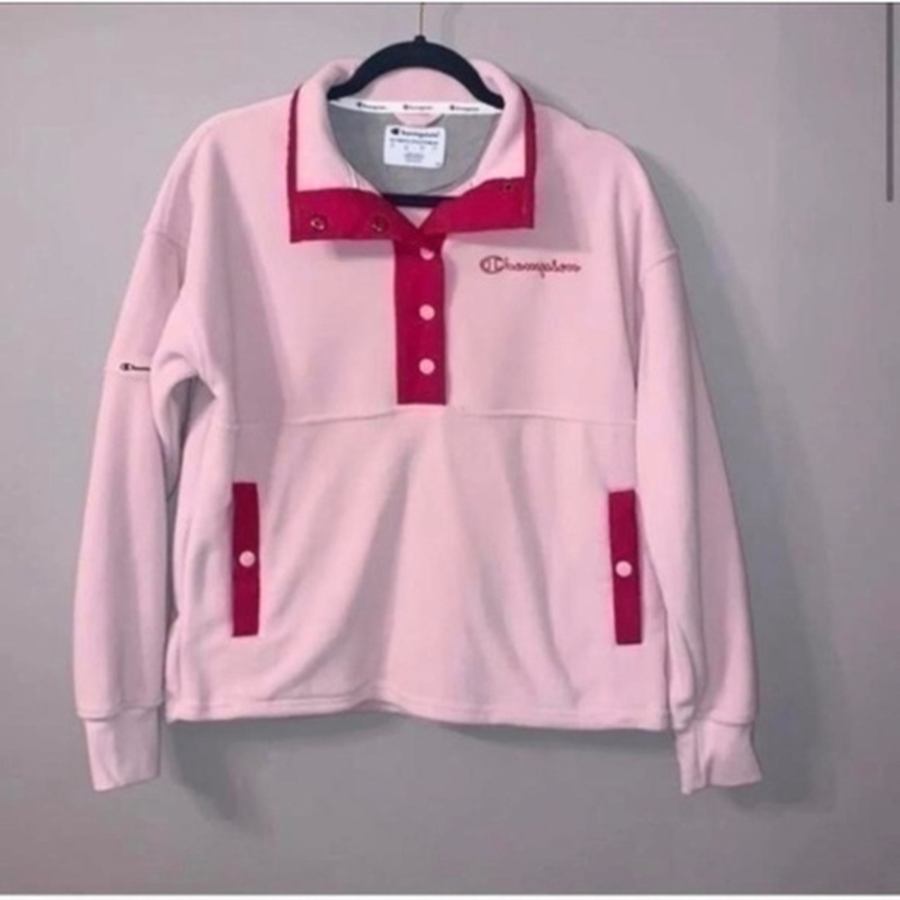 NWOT Champion Hush Pink Explorer Fleece Snap T Pullover pink & hot pink medium